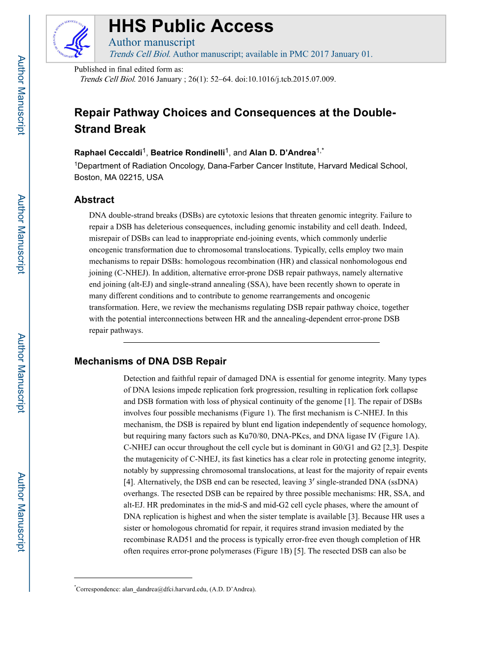 Repair Pathway Choices and Consequences at the Double-Strand Break