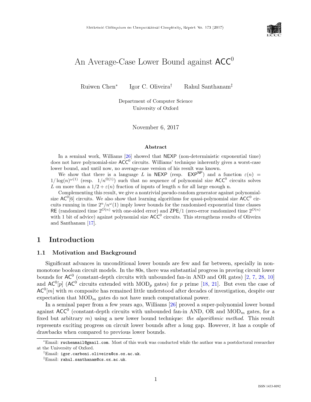 An Average-Case Lower Bound Against ACC0