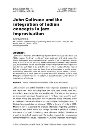 John Coltrane and the Integration of Indian Concepts in Jazz Improvisation