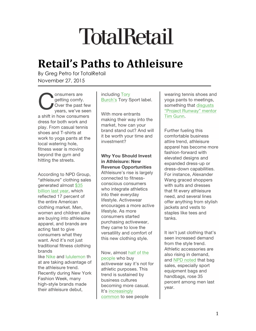 Retail's Paths to Athleisure