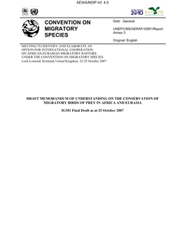 CONVENTION on MIGRATORY SPECIES Loch Lomond, Scotland, United Kingdom, 22-25 October 2007