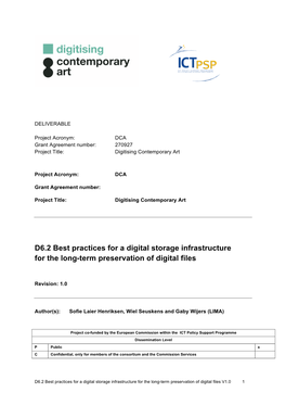 D6.2 Best Practices for a Digital Storage Infrastructure for the Long-Term Preservation of Digital Files