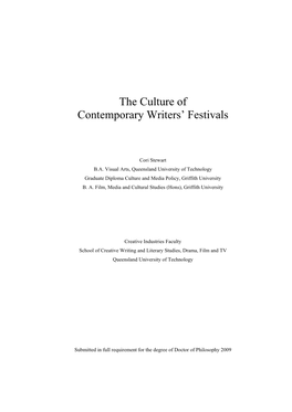 The Culture of Contemporary Writers' Festivals