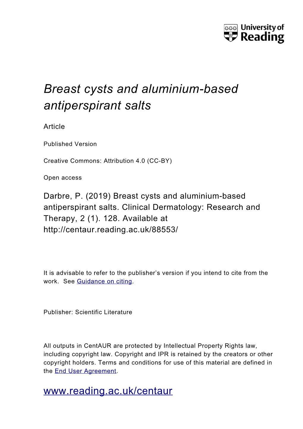 Breast Cysts and Aluminium-Based Antiperspirant Salts