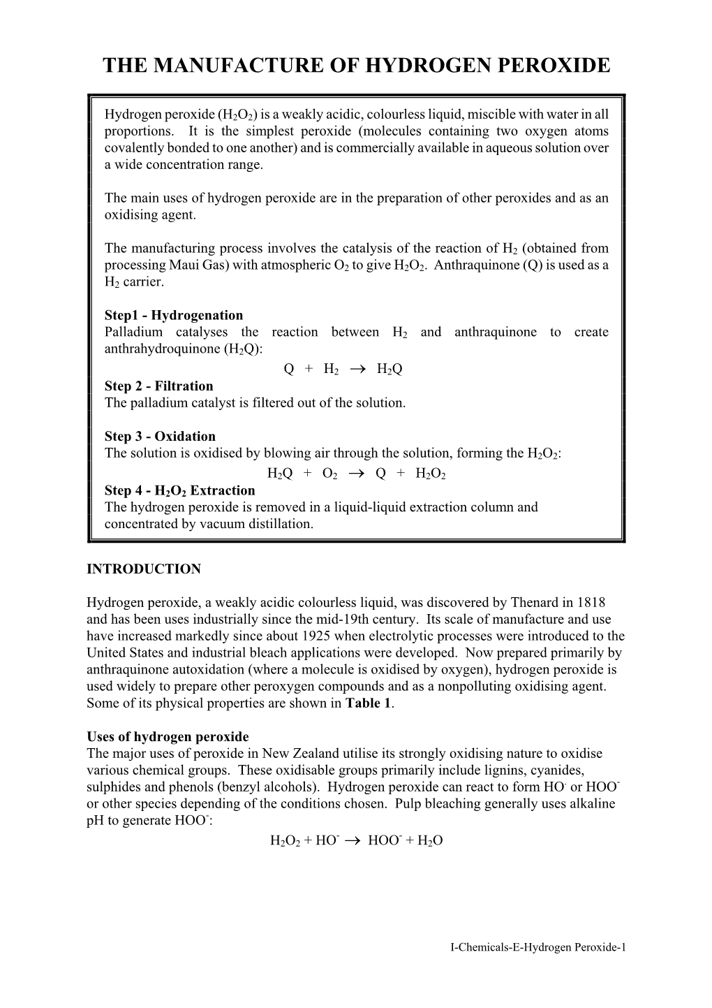 The Manufacture of Hydrogen Peroxide