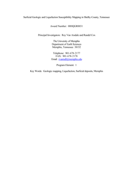 Surficial Geologic and Liquefaction Susceptibility Mapping in Shelby County, Tennessee