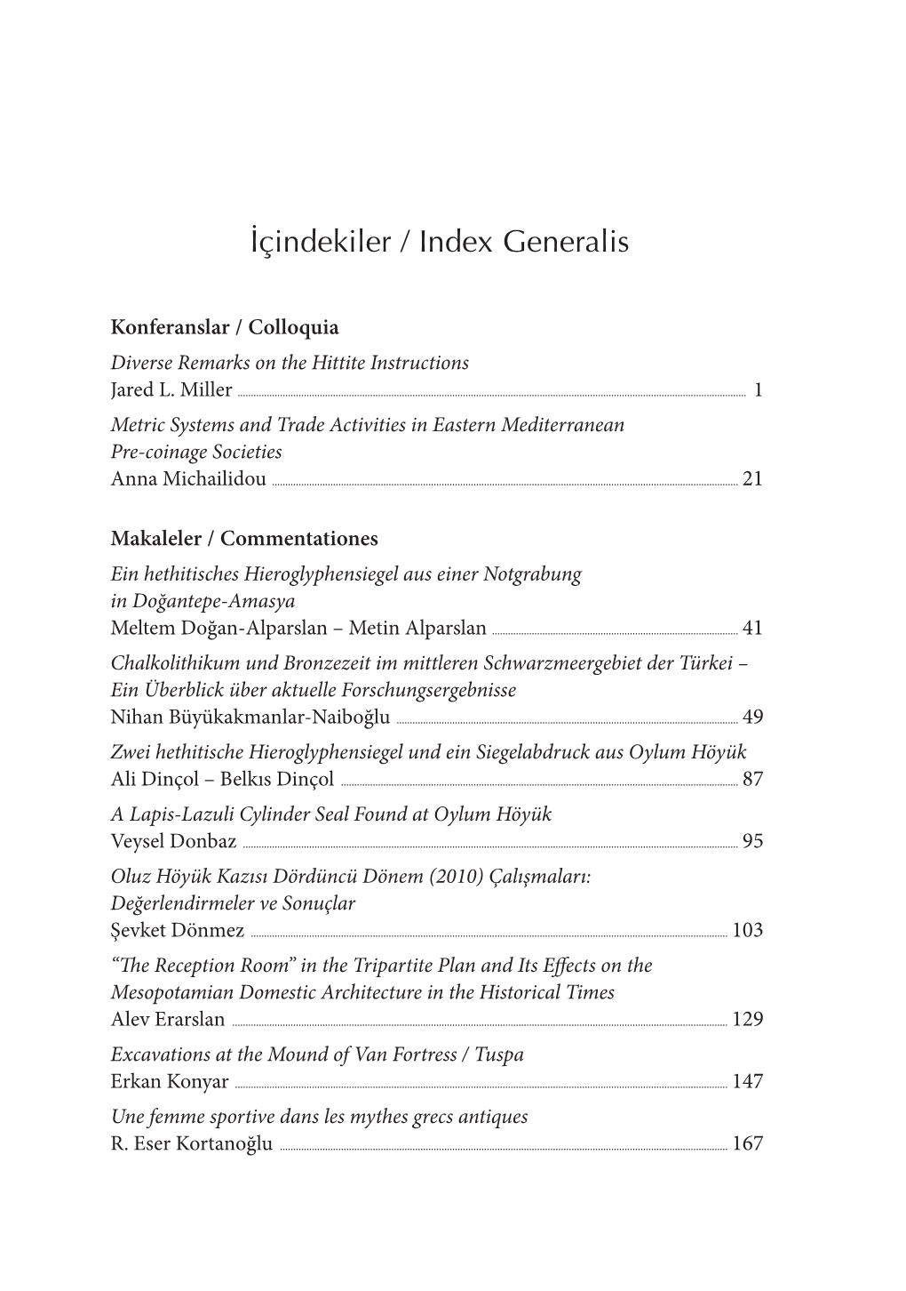 İçindekiler / Index Generalis