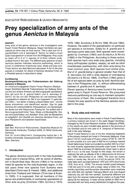 Prey Specialization of Army Ants of the Genus Aenictus in Malaysia