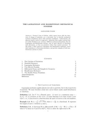 The Lagrangian and Hamiltonian Mechanical Systems
