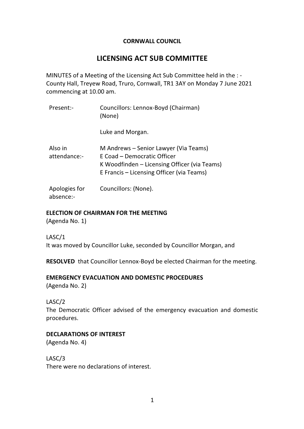 Licensing Act Sub Committee