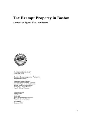 Tax Exempt Property in Boston Analysis of Types, Uses, and Issues