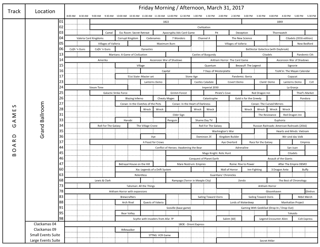 Friday Morning / Afternoon, March 31, 2017 Track