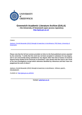 Greenwich Academic Literature Archive (GALA) – the University of Greenwich Open Access Repository