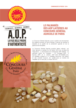 Le Palmarès Des Aop Laitières Au Concours Général Agricole De Paris