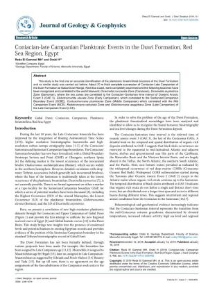 Coniacian-Late Campanian Planktonic Events in the Duwi Formation, Red