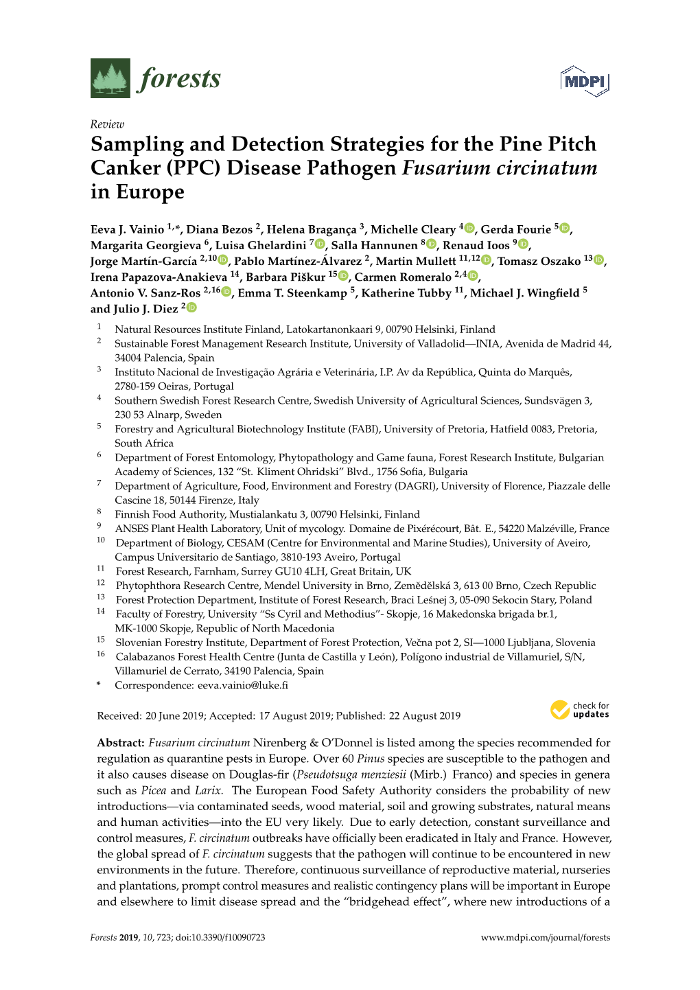 (PPC) Disease Pathogen Fusarium Circinatum in Europe