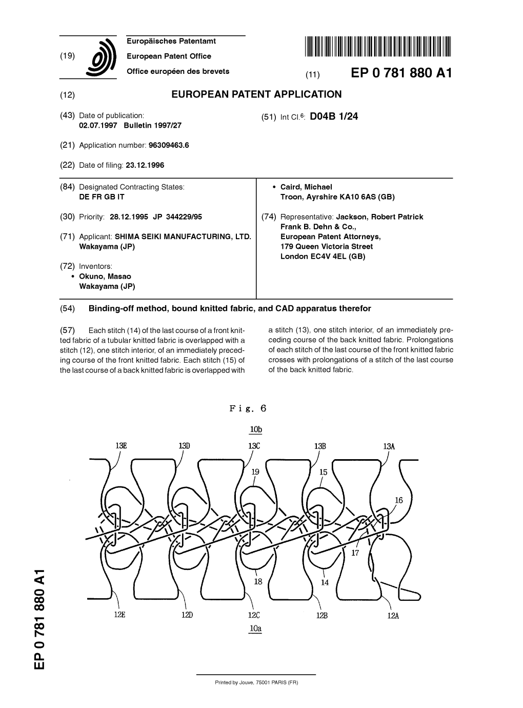 Binding-Off Method, Bound Knitted Fabric, and CAD Apparatus Therefor