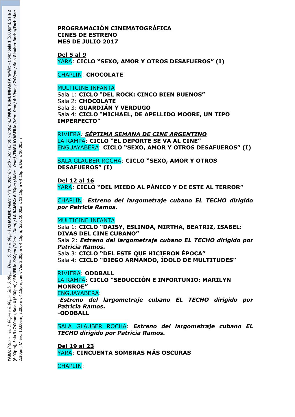 Programación Cinematográfica Cines De