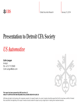 US Automotive Presentation to Detroit CFA Society