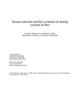 Sexual Selection and the Evolution of Mating Systems in Flies