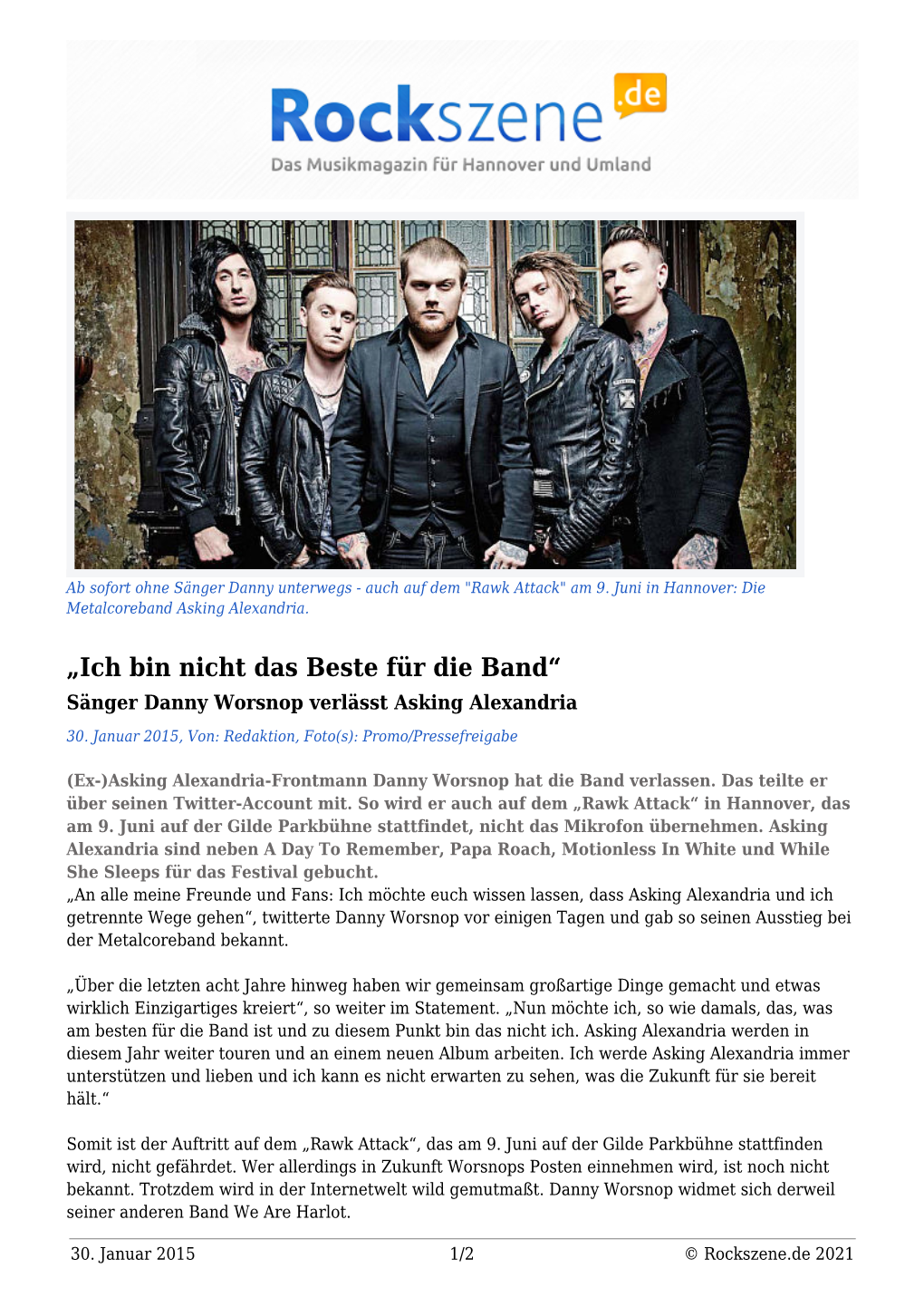 Sänger Danny Worsnop Verlässt Asking Alexandria