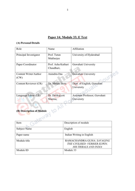 Paper 14; Module 33; E Text (A) Personal Details