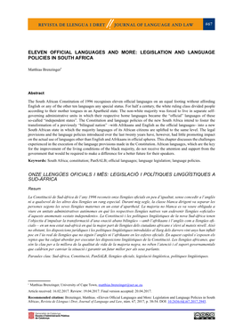 Legislation and Language Policies in South Africa