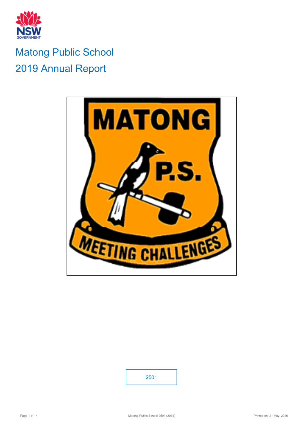 2019 Matong Public School Annual Report