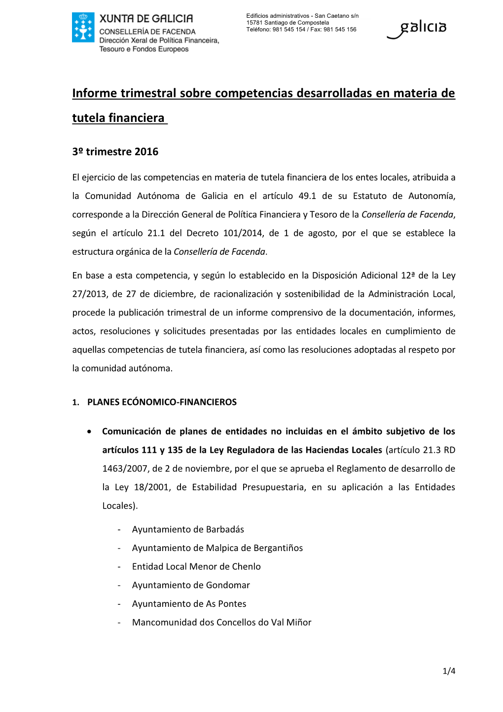 Informe Trimestral Sobre Competencias Desarrolladas En Materia De Tutela Financiera