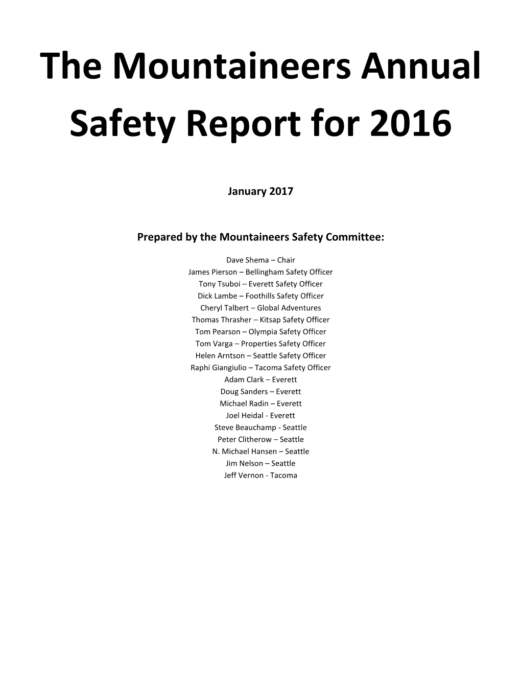 The Mountaineers Annual Safety Report for 2016