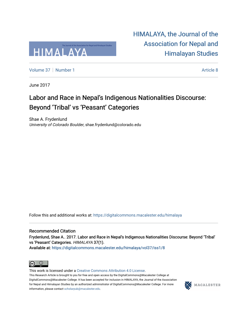 Labor and Race in Nepal's Indigenous Nationalities Discourse: Beyond