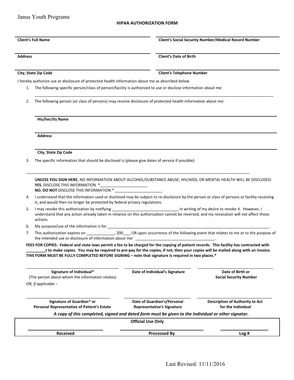 Sample HIPAA Authorization Form