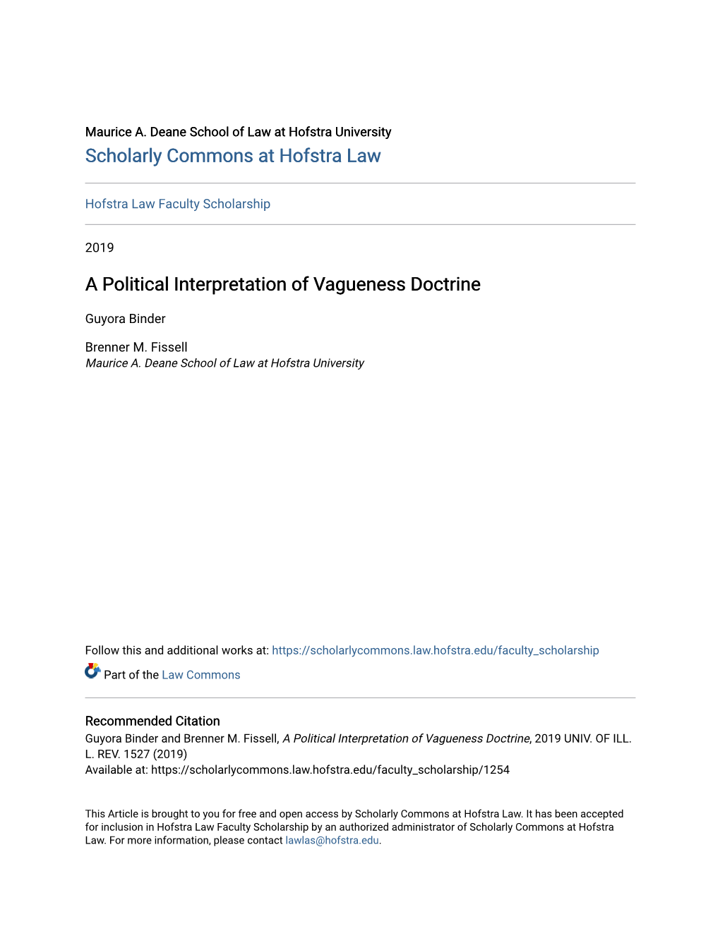 A Political Interpretation of Vagueness Doctrine