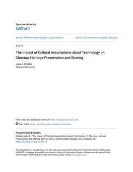 The Impact of Cultural Assumptions About Technology on Choctaw Heritage Preservation and Sharing