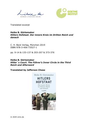 Translated Excerpt Heike B. Görtemaker Hitlers Hofstaat. Der
