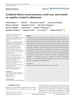 Combined Effects of Peer Presence, Social Cues, and Rewards on Cognitive Control in Adolescents