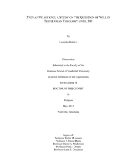 A Study on the Question of Will in Trinitarian Theology Until 381