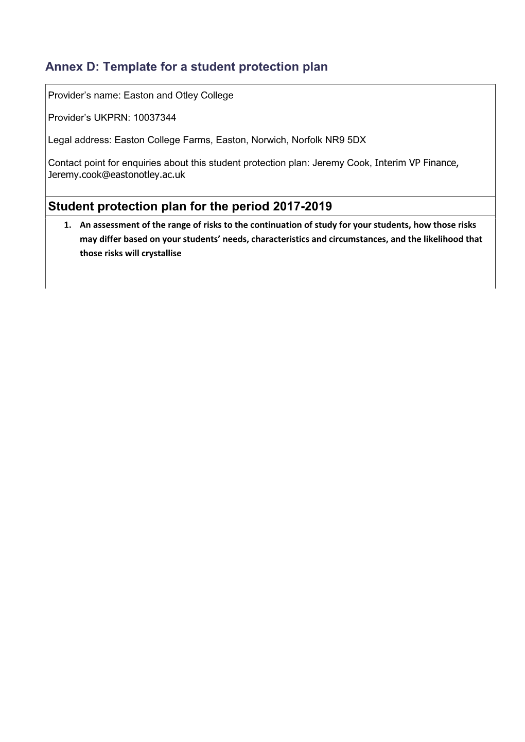 Ofs 2018.04 Annex D: Template for a Student Protection