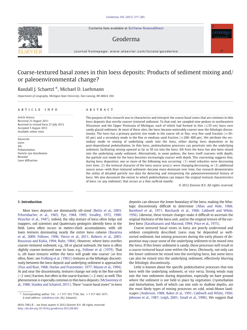 Coarse-Textured Basal Zones in Thin Loess Deposits: Products of Sediment Mixing And/ Or Paleoenvironmental Change?