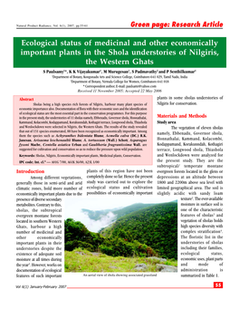 Ecological Status of Medicinal and Other Economically Important Plants