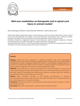 Glial Scar-Modulation As Therapeutic Tool in Spinal Cord Injury in Animal Models1