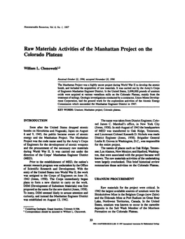 Raw Materials Activities of the Manhattan Project on the Colorado Plateau