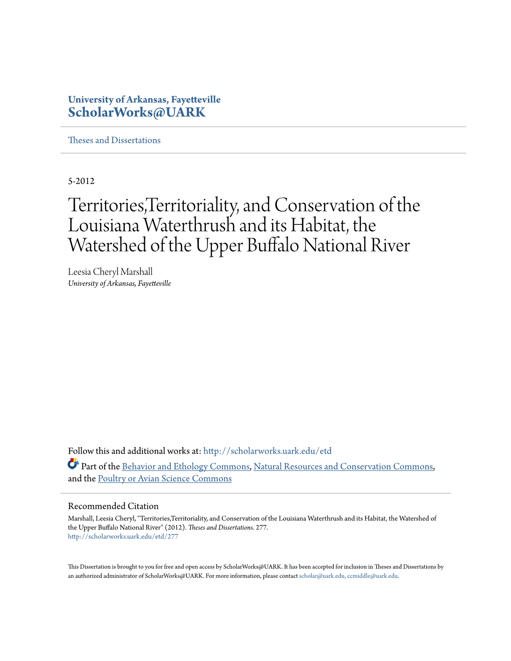 Territories,Territoriality, and Conservation of the Louisiana