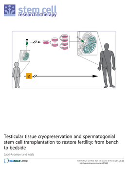 Testicular Tissue Cryopreservation and Spermatogonial Stem Cell Transplantation to Restore Fertility: from Bench to Bedside Sadri-Ardekani and Atala