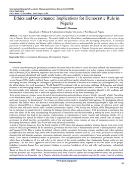 Ethics and Governance: Implications for Democratic Rule in Nigeria Edmund F