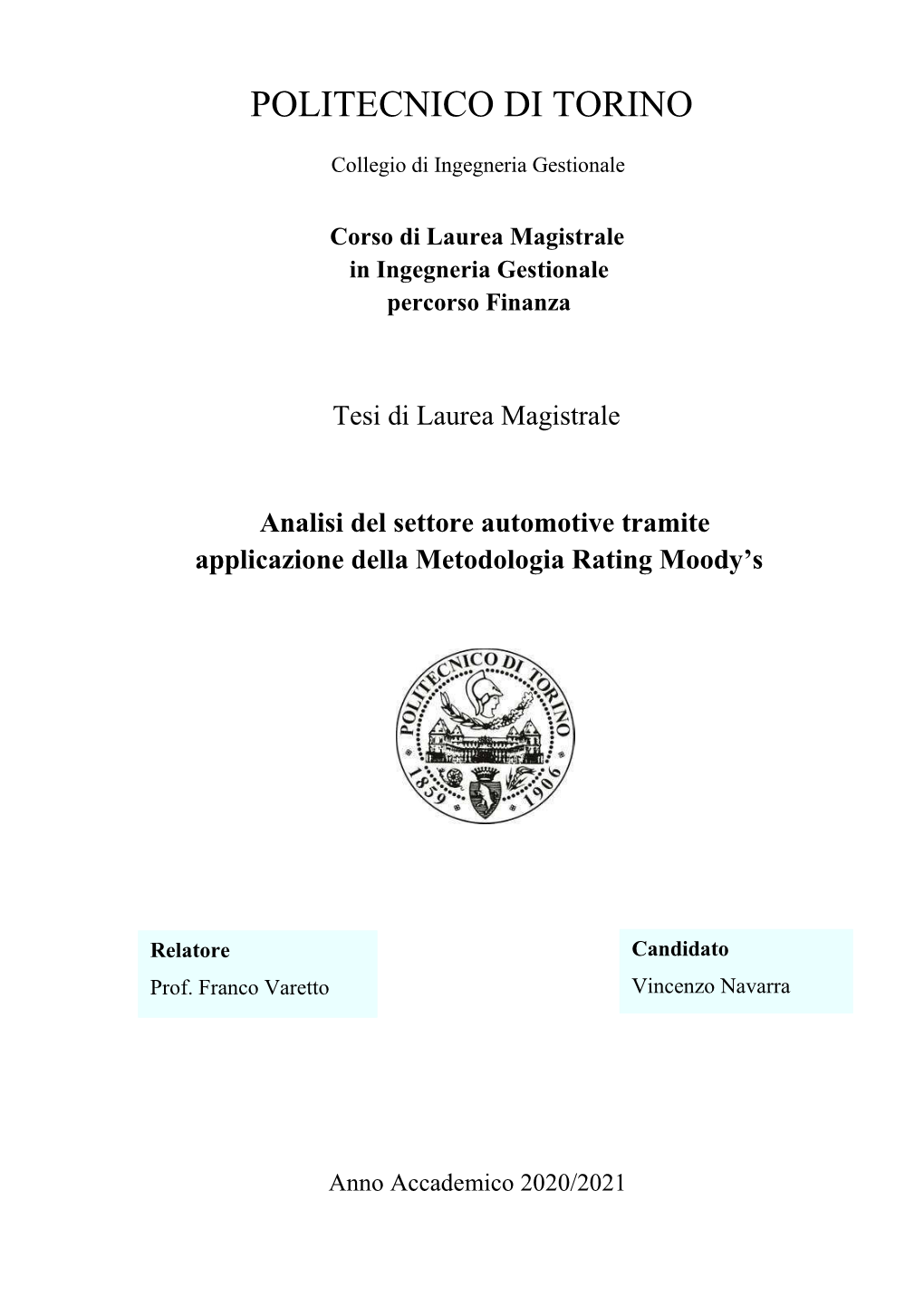 Analisi Del Settore Automotive Tramite Applicazione Della Metodologia Rating Moody’S