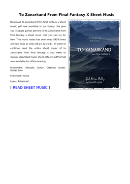 To Zanarkand from Final Fantasy X Sheet Music