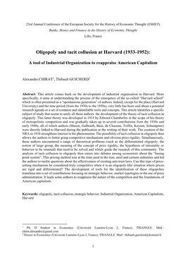Oligopoly and Tacit Collusion at Harvard (1933-1952)