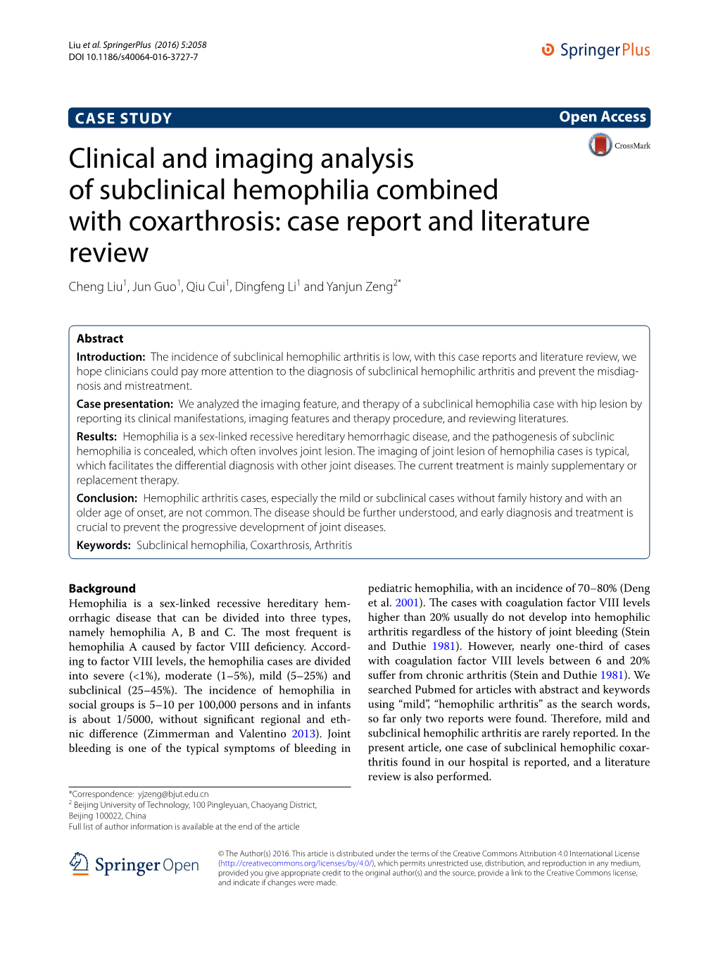 Clinical and Imaging Analysis of Subclinical Hemophilia Combined