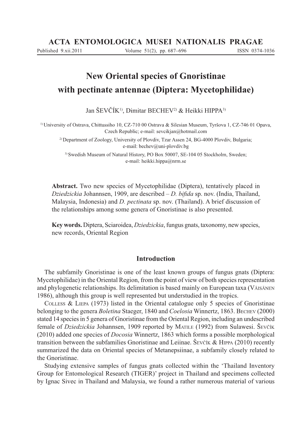 New Oriental Species of Gnoristinae with Pectinate Antennae (Diptera: Mycetophilidae)